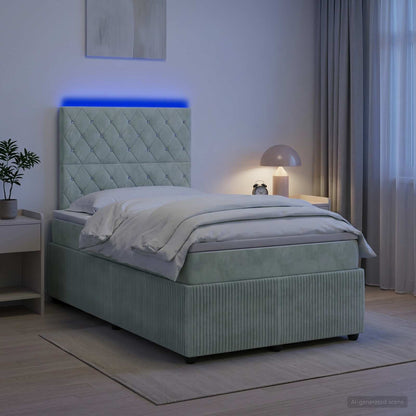 LED Boxspring Bed met Matras Lichtgrijs 120 x 200 cm Fluweel