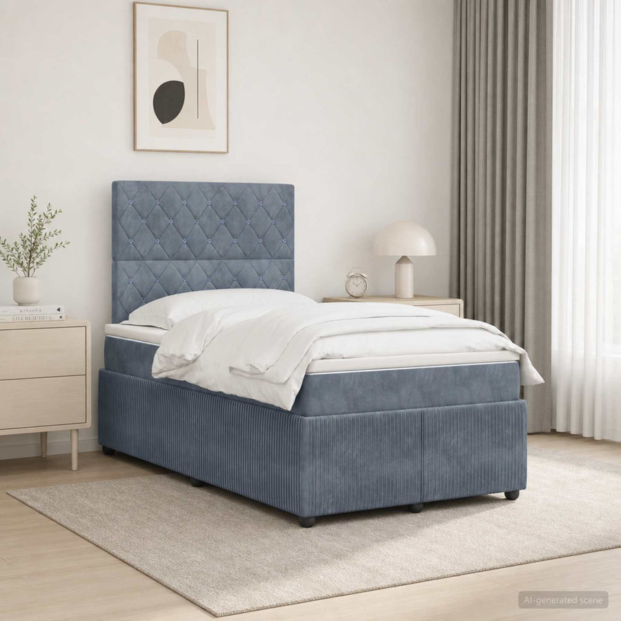 LED Boxspring Bed met Matras Donkergrijs 120 x 200 cm Fluweel