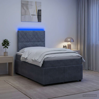 LED Boxspring Bed met Matras Donkergrijs 120 x 190 cm Fluweel