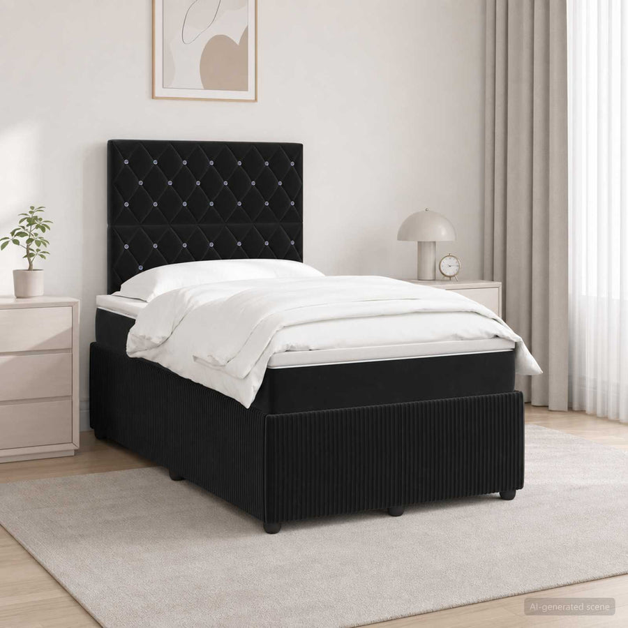 LED Boxspring Bed met Matras Zwart 120 x 190 cm Fluweel