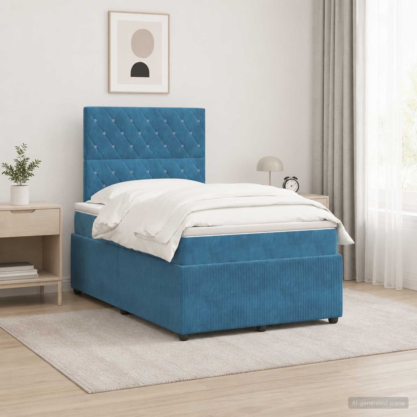 LED Boxspring Bed met Matras Blauw 120 x 190 cm Fluweel