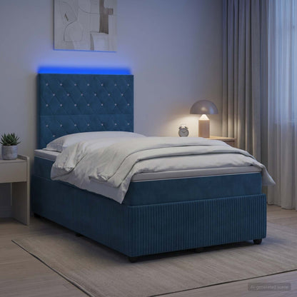 LED Boxspring Bed met Matras Blauw 120 x 200 cm Fluweel