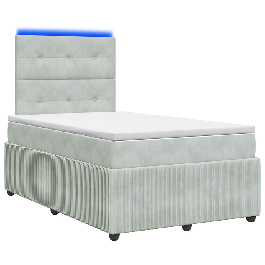 LED Boxspring Bed met Matras Lichtgrijs 120 x 190 cm Fluweel