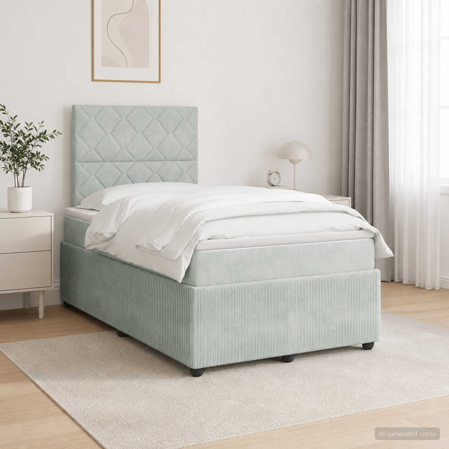 LED Boxspring Bed met Matras Lichtgrijs 120 x 190 cm Fluweel