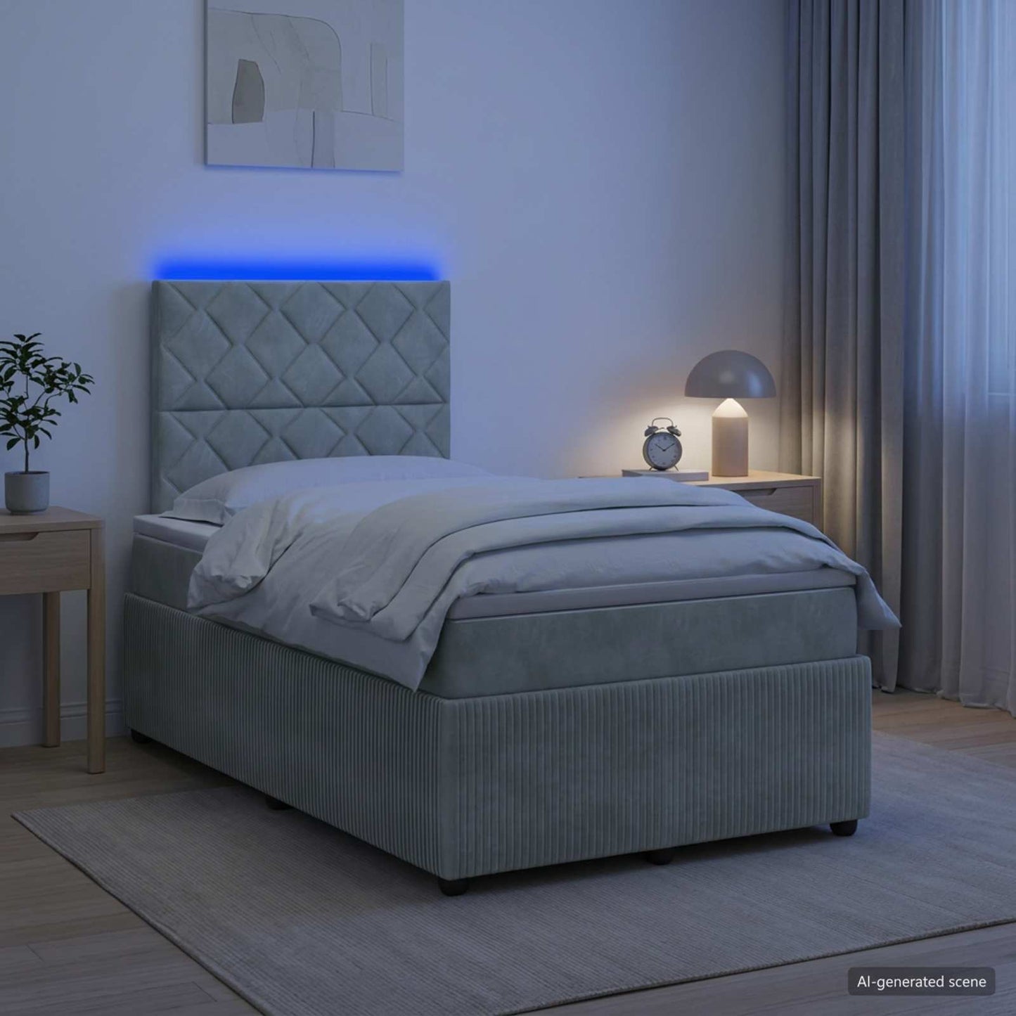 LED Boxspring Bed met Matras Lichtgrijs 120 x 190 cm Fluweel