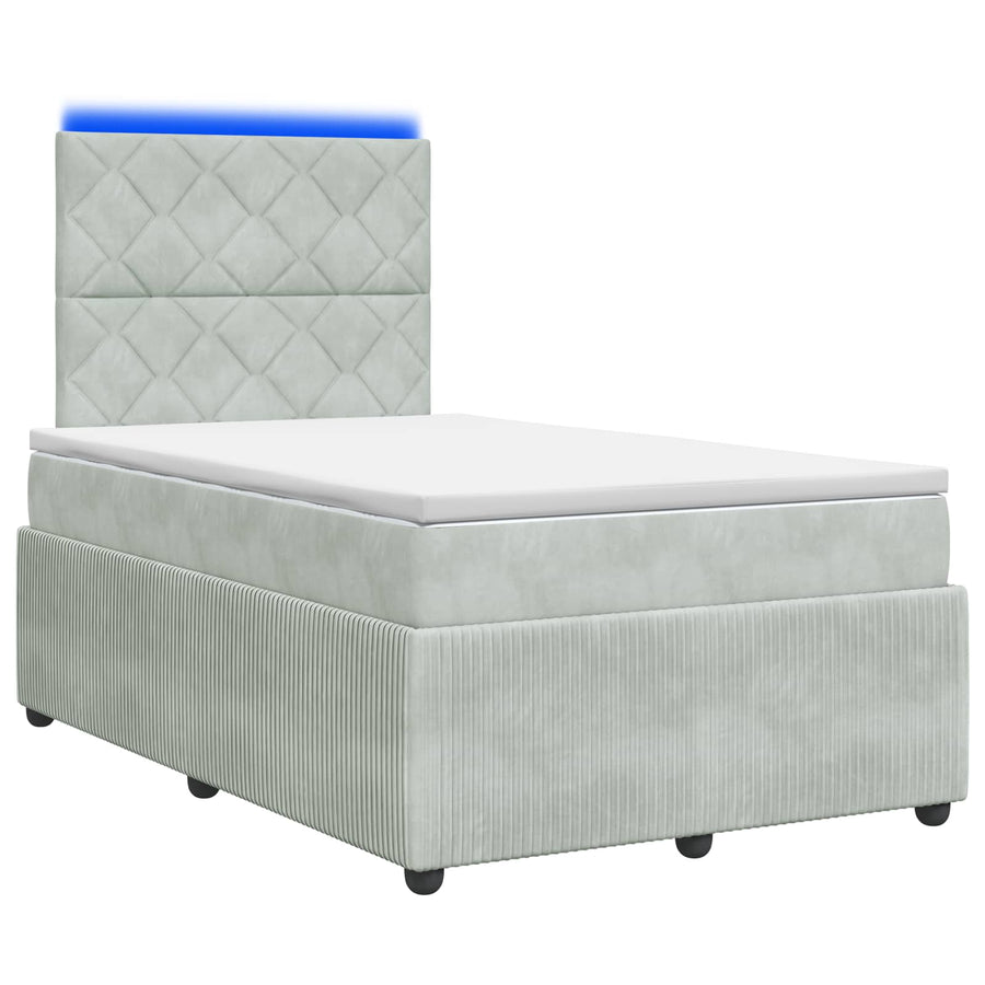 LED Boxspring Bed met Matras Lichtgrijs 120 x 190 cm Fluweel
