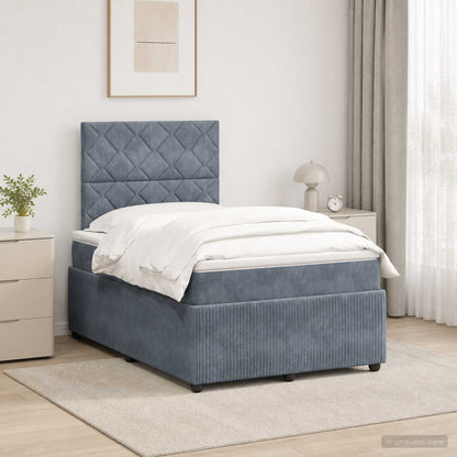 LED Boxspring Bed met Matras Donkergrijs 120 x 190 cm Fluweel