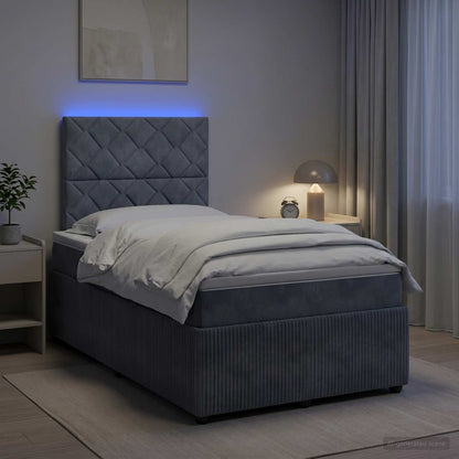 LED Boxspring Bed met Matras Donkergrijs 120 x 190 cm Fluweel
