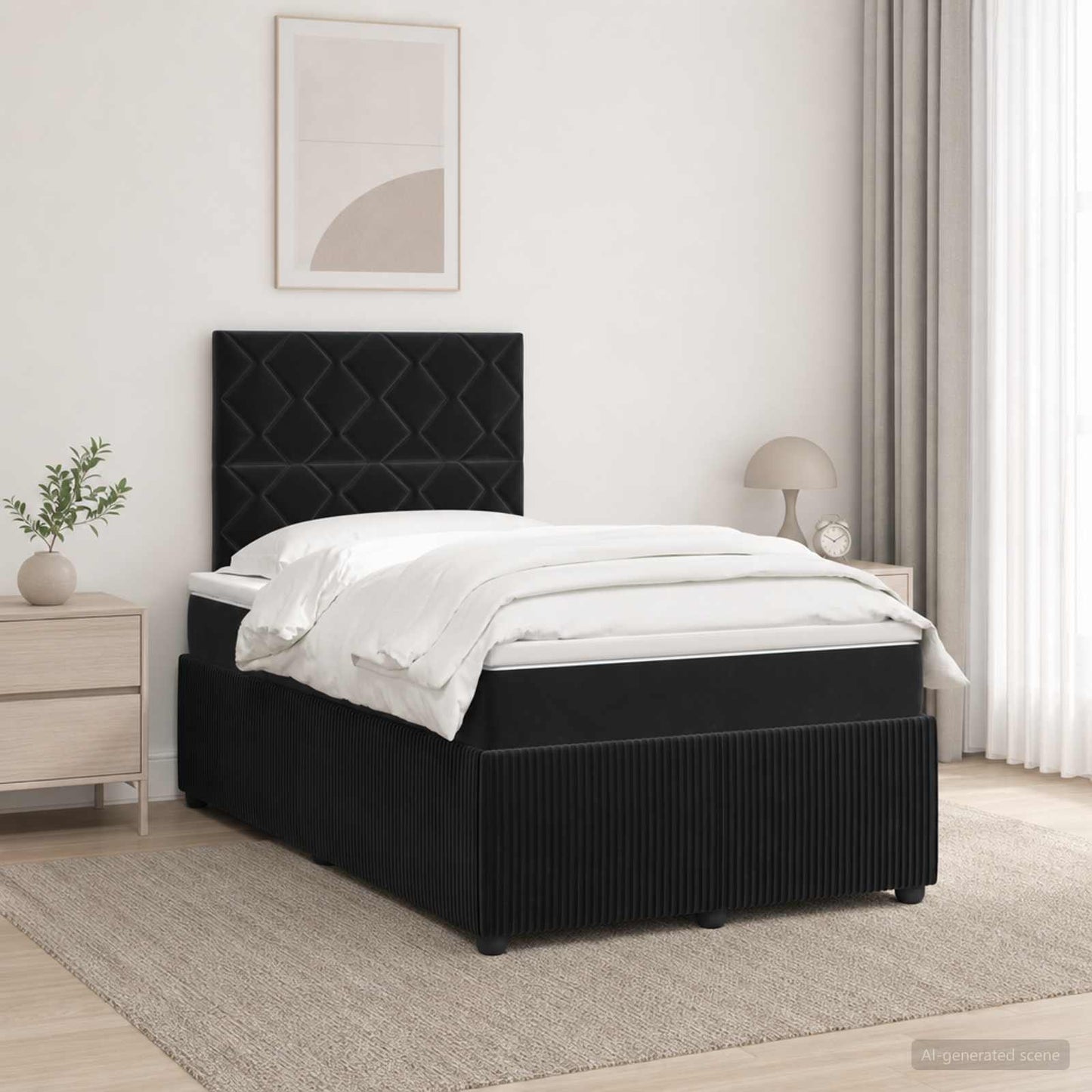 LED Boxspring Bed met Matras Zwart 120 x 190 cm Fluweel