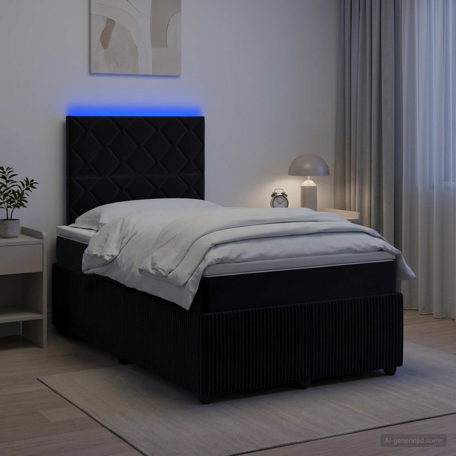 LED Boxspring Bed met Matras Zwart 120 x 190 cm Fluweel