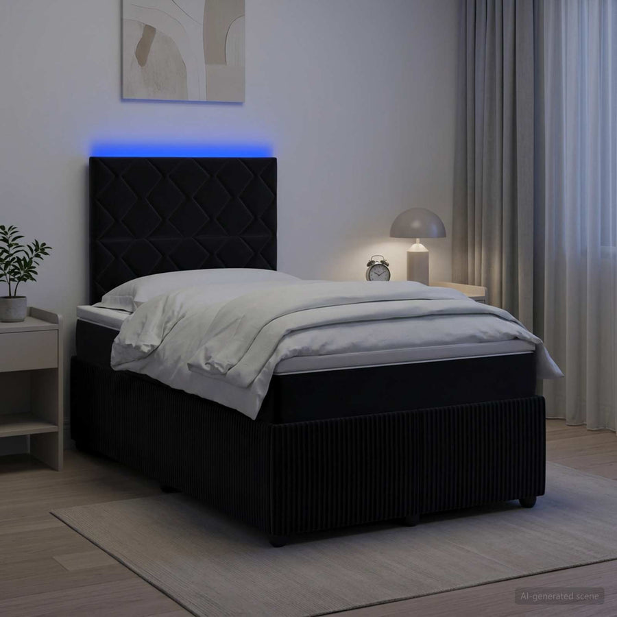 LED Boxspring Bed met Matras Zwart 120 x 190 cm Fluweel