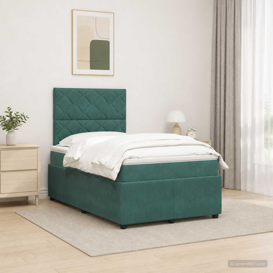 LED Boxspring Bed met Matras Donkergroen 120 x 190 cm Fluweel