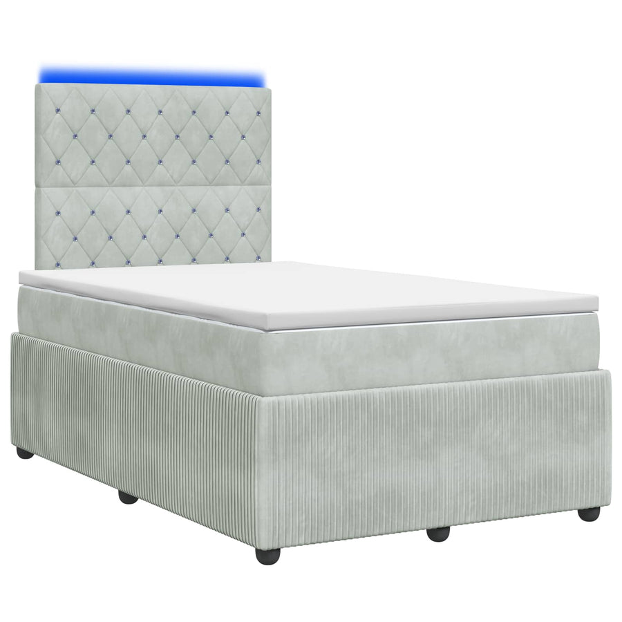 LED Boxspring Bed met Matras Lichtgrijs 120 x 200 cm Fluweel