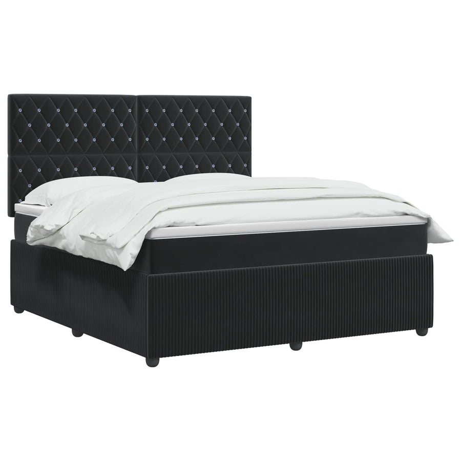 LED Boxspring Bed met Matras Zwart 140 x 200 cm Fluweel