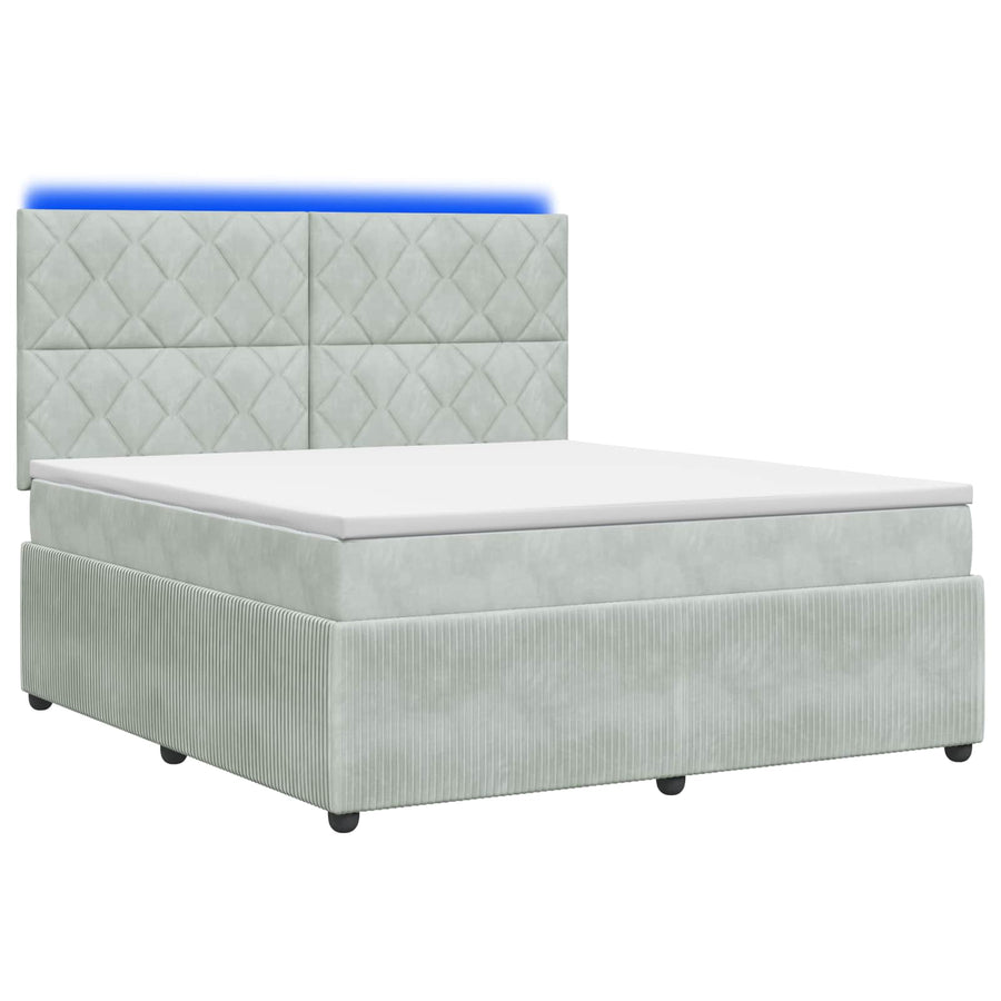 LED Boxspring Bed met Matras Lichtgrijs 140 x 200 cm Fluweel