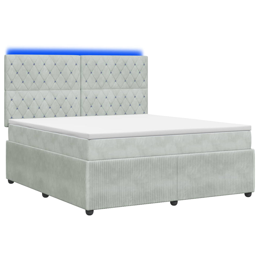 LED Boxspring Bed met Matras Lichtgrijs 160 x 200 cm Fluweel