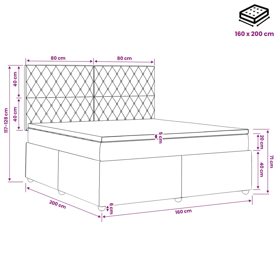 LED Boxspring Bed met Matras Lichtgrijs 160 x 200 cm Fluweel