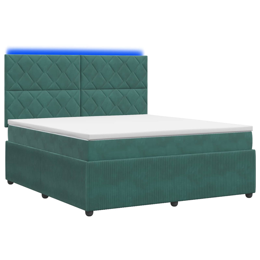 LED Boxspring Bed met Matras Donkergroen 160 x 200 cm Fluweel