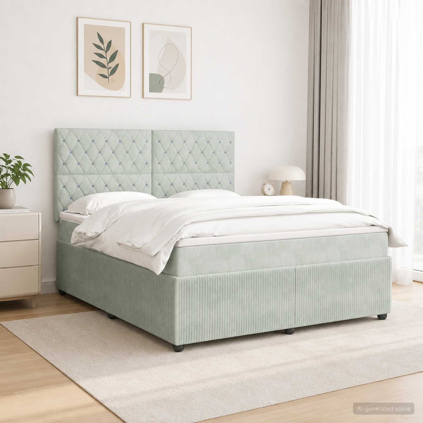 LED Boxspring Bed met Matras Lichtgrijs 180 x 200 cm Fluweel