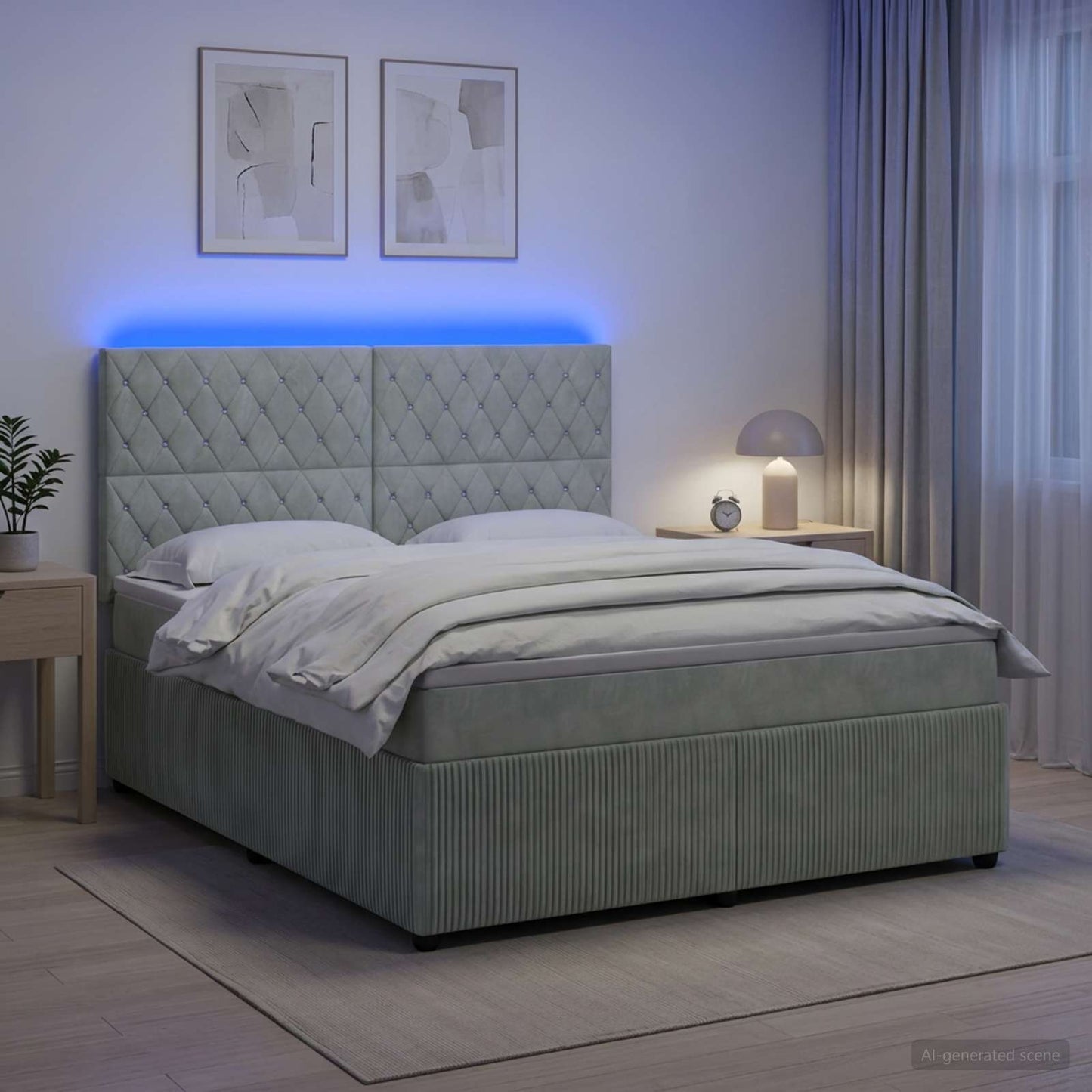 LED Boxspring Bed met Matras Lichtgrijs 180 x 200 cm Fluweel