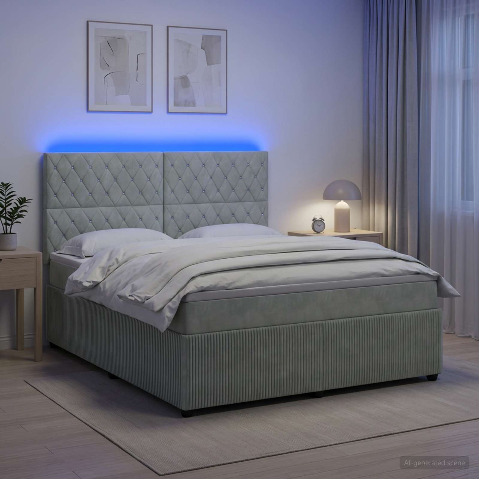 LED Boxspring Bed met Matras Lichtgrijs 180 x 200 cm Fluweel