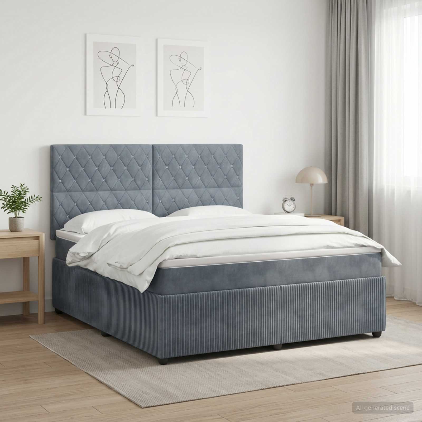 LED Boxspring Bed met Matras Donkergrijs 180 x 200 cm Fluweel
