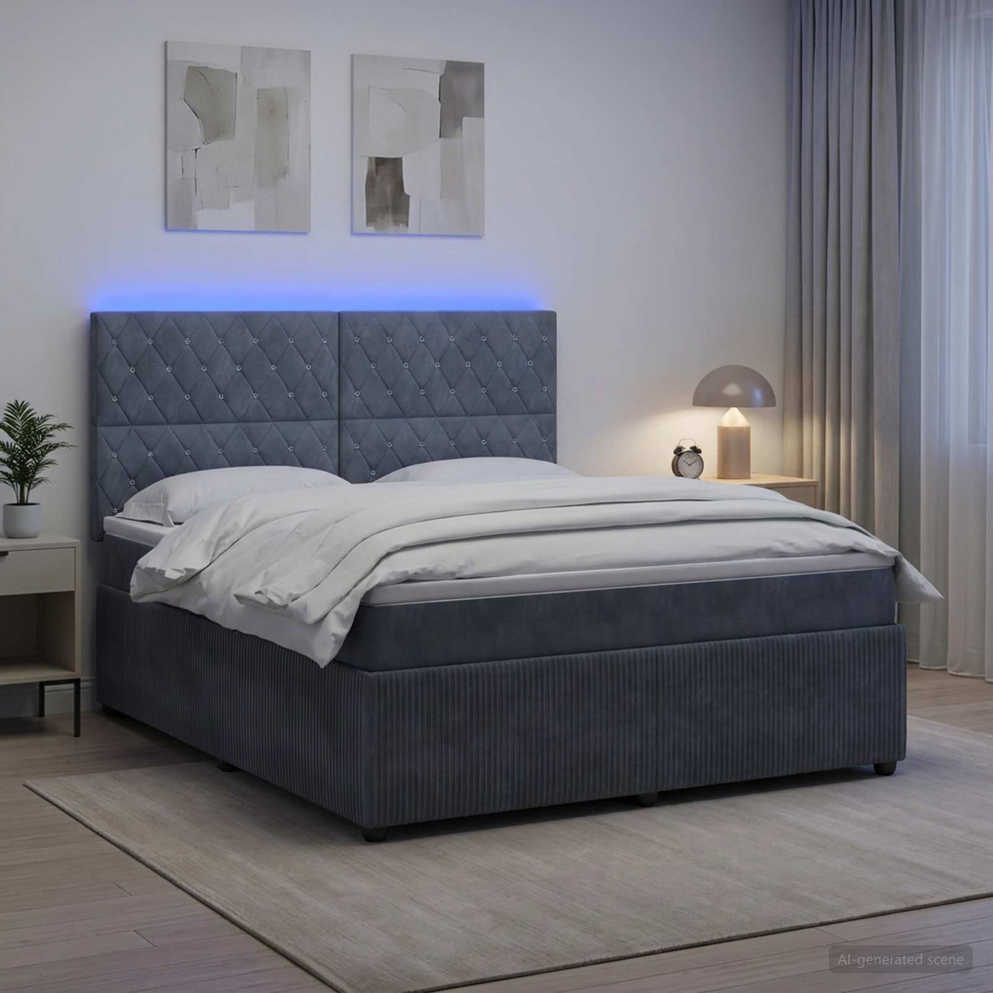 LED Boxspring Bed met Matras Donkergrijs 180 x 200 cm Fluweel