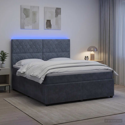 LED Boxspring Bed met Matras Donkergrijs 180 x 200 cm Fluweel