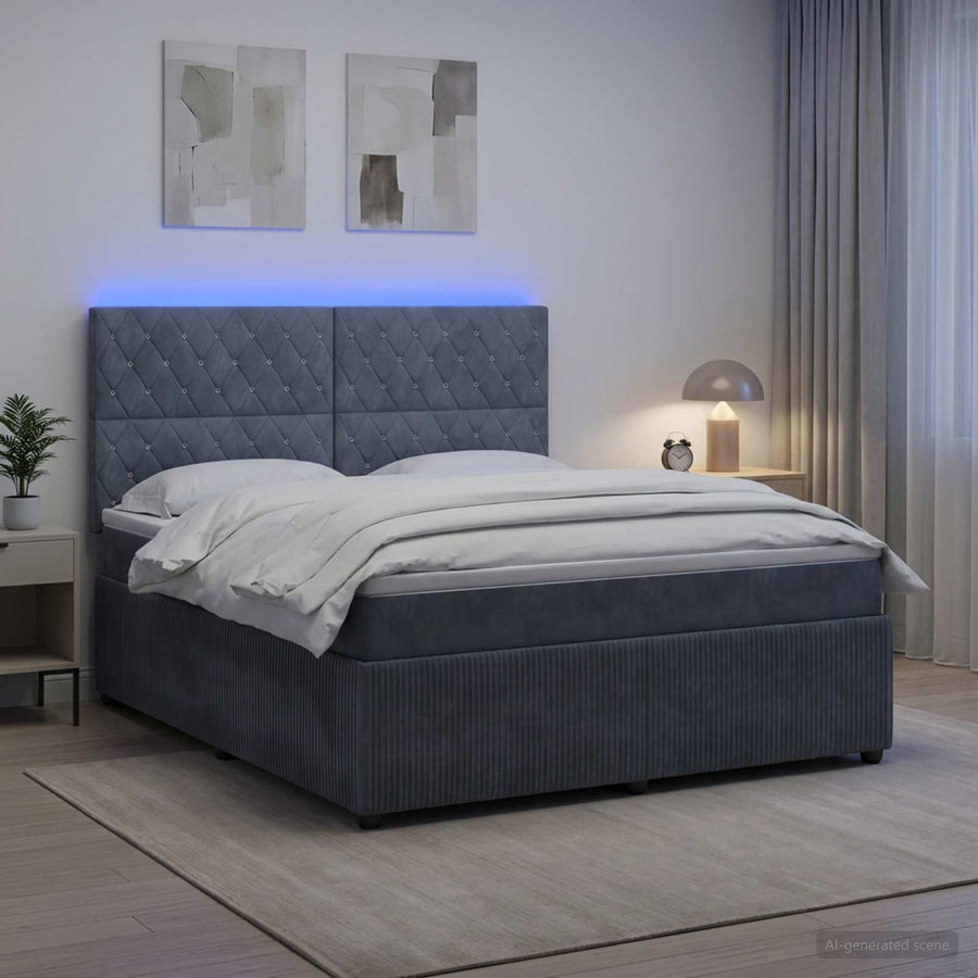 LED Boxspring Bed met Matras Donkergrijs 180 x 200 cm Fluweel