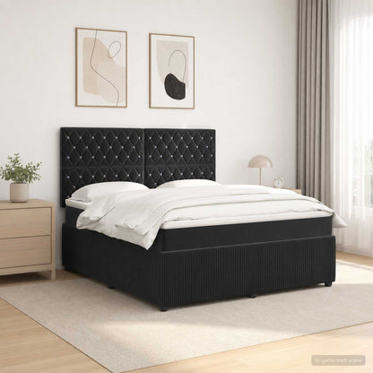 LED Boxspring Bed met Matras Zwart 140 x 190 cm Fluweel