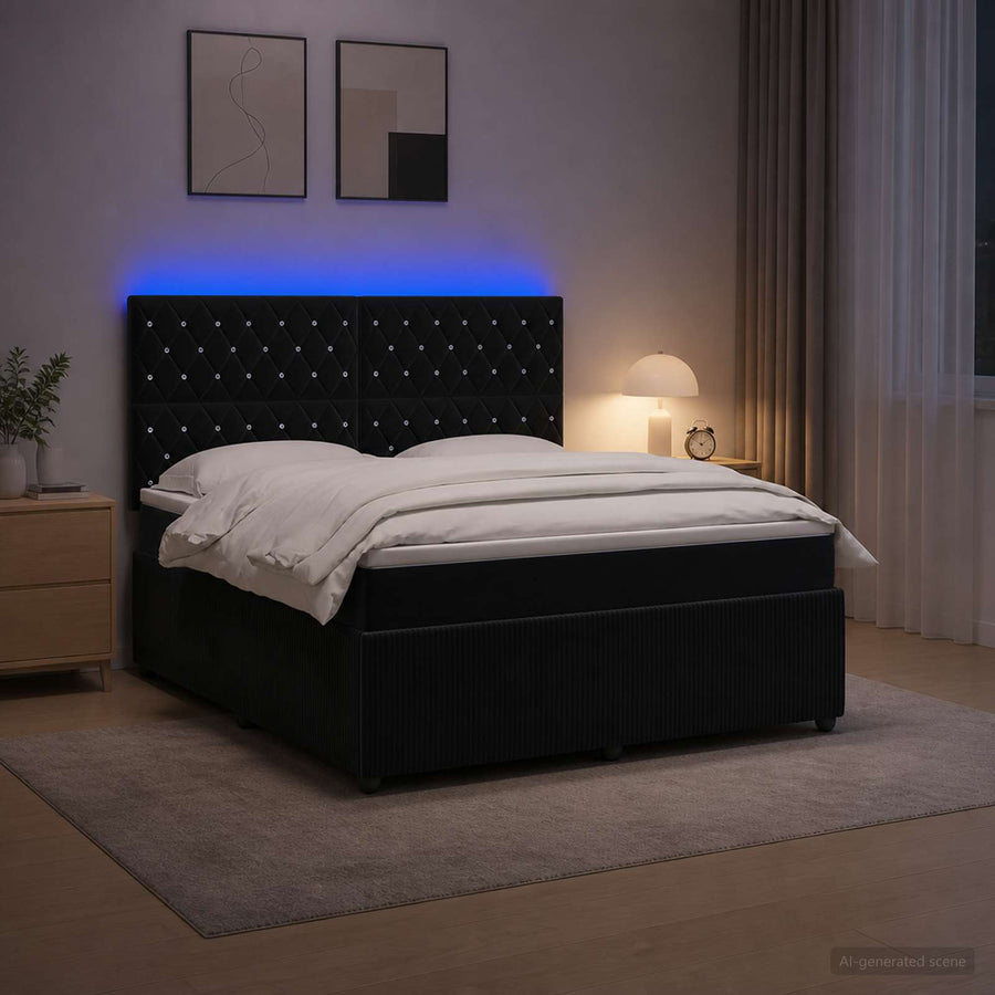 LED Boxspring Bed met Matras Zwart 140 x 200 cm Fluweel