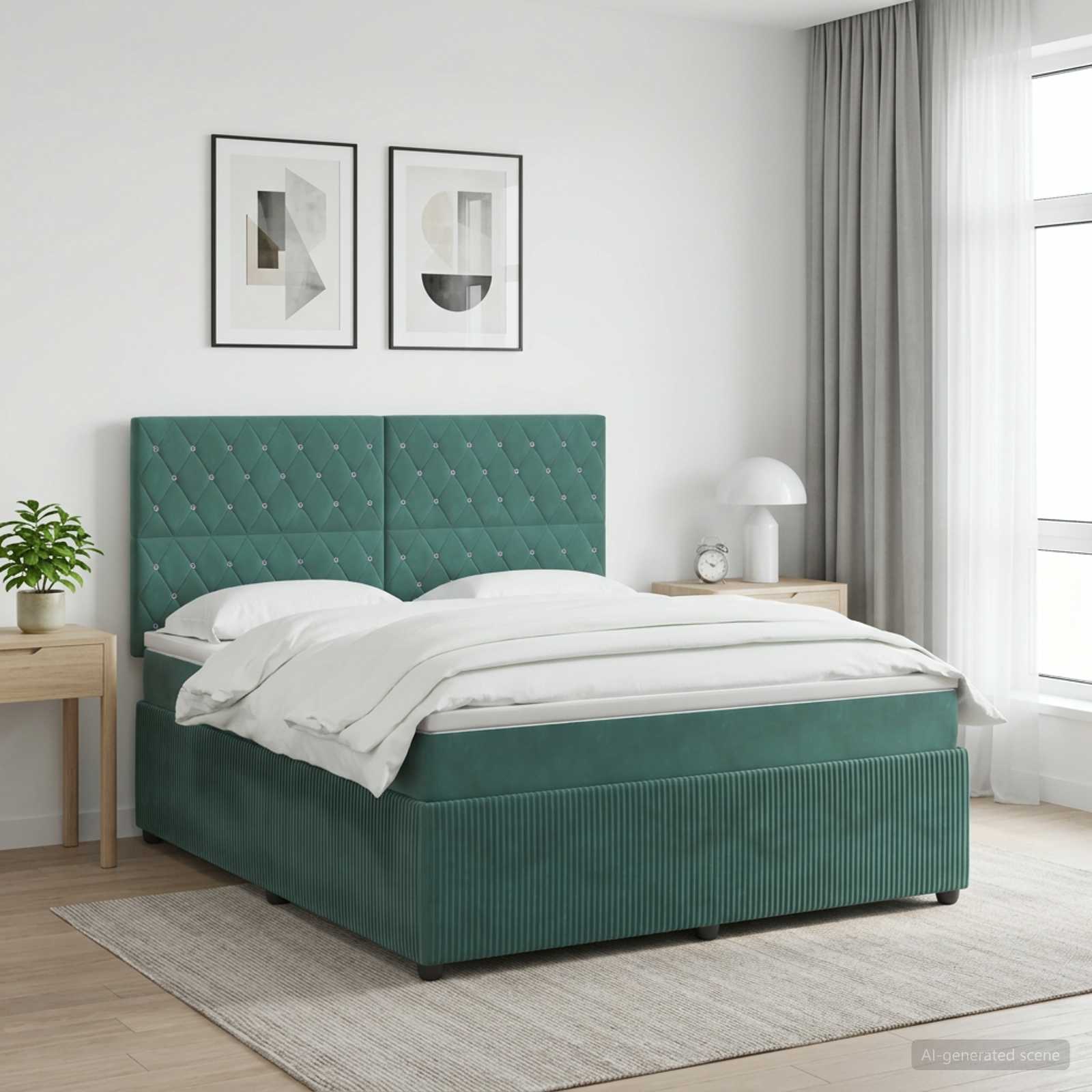 LED Boxspring Bed met Matras Donkergroen 180 x 200 cm Fluweel
