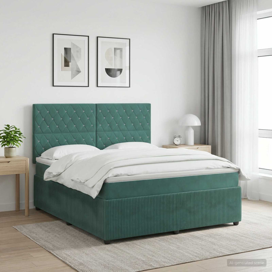 LED Boxspring Bed met Matras Donkergroen 180 x 200 cm Fluweel