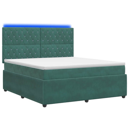 LED Boxspring Bed met Matras Donkergroen 180 x 200 cm Fluweel