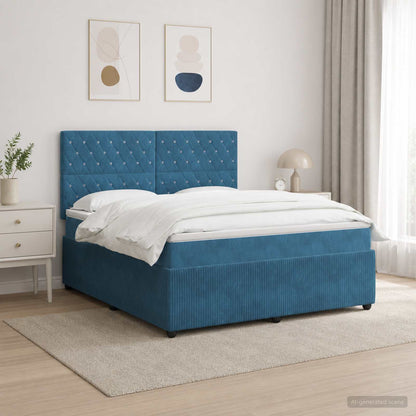 LED Boxspring Bed met Matras Blauw 160 x 200 cm Fluweel