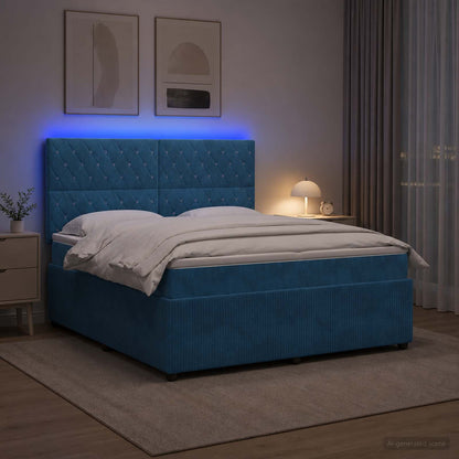 LED Boxspring Bed met Matras Blauw 160 x 200 cm Fluweel