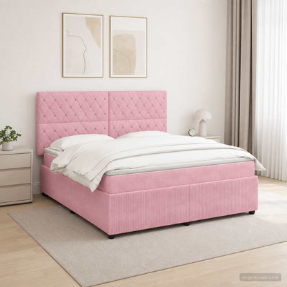 LED Boxspring Bed met Matras Roze 140 x 200 cm Fluweel