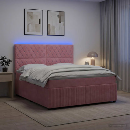 LED Boxspring Bed met Matras Roze 140 x 200 cm Fluweel
