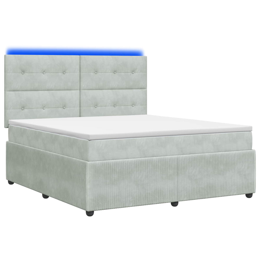 LED Boxspring Bed met Matras Lichtgrijs 180 x 200 cm Fluweel