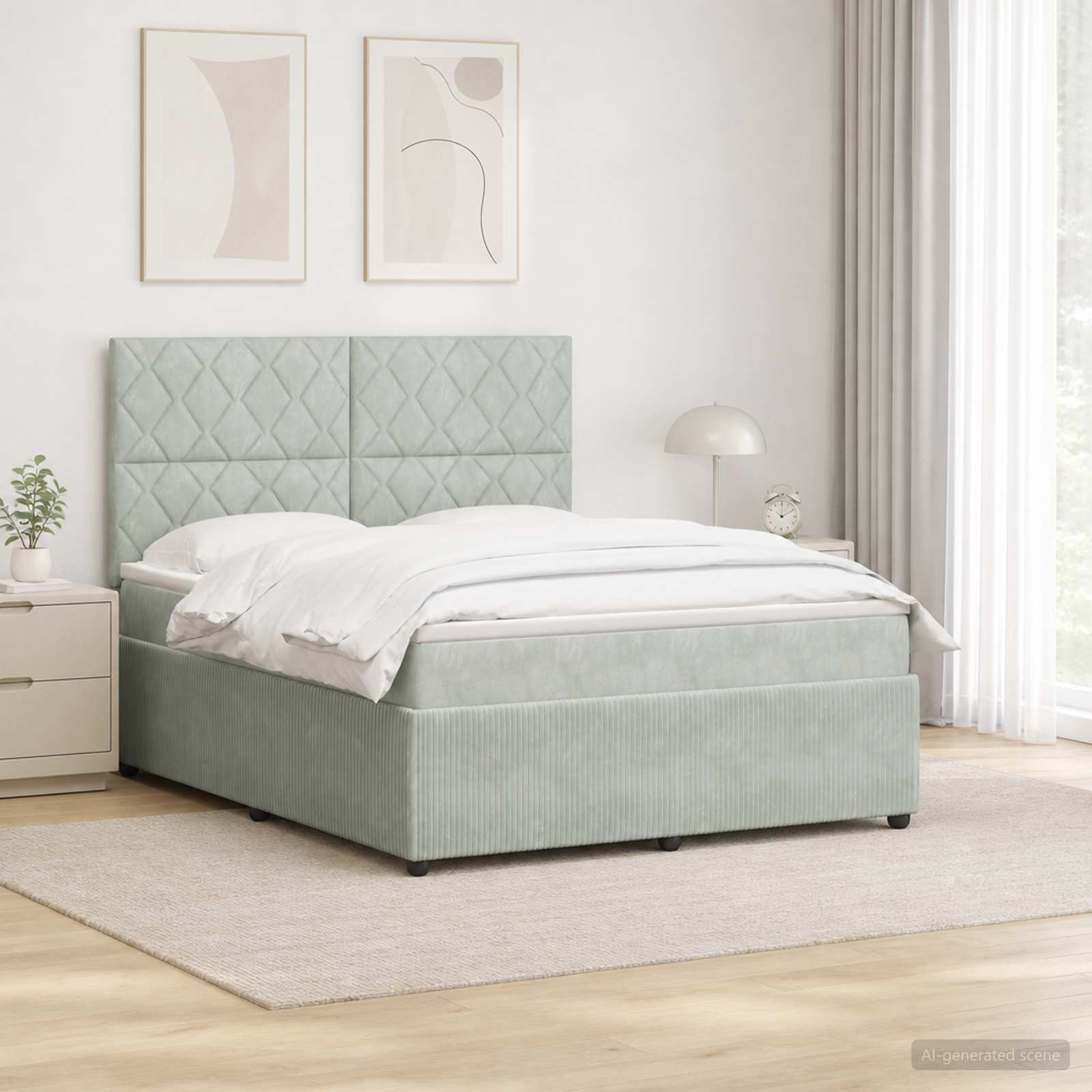 LED Boxspring Bed met Matras Lichtgrijs 160 x 200 cm Fluweel