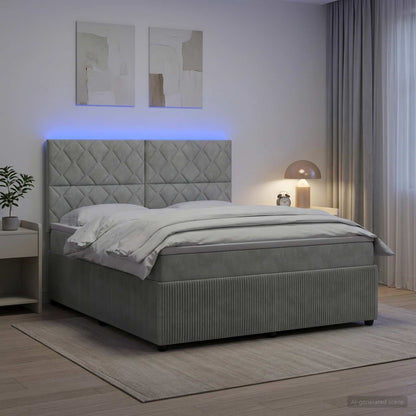 LED Boxspring Bed met Matras Lichtgrijs 160 x 200 cm Fluweel