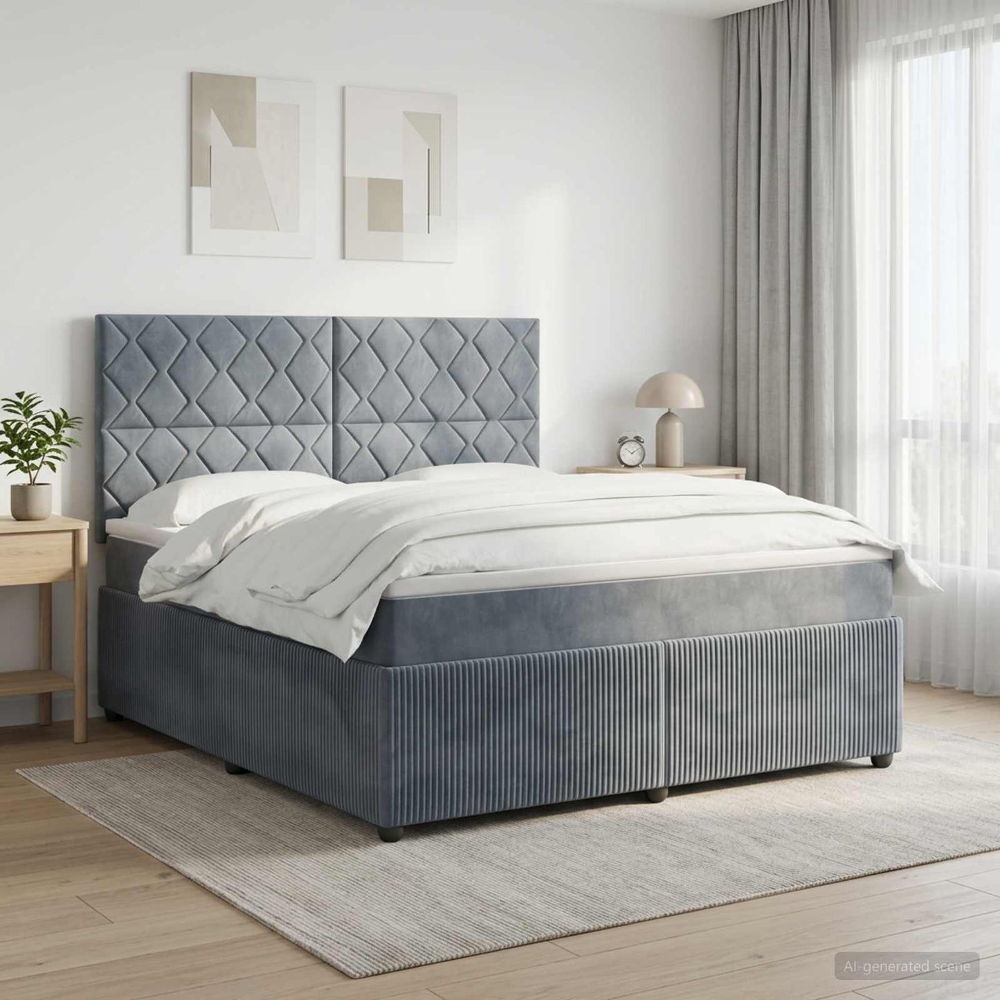 LED Boxspring Bed met Matras Donkergrijs 140 x 190 cm Fluweel