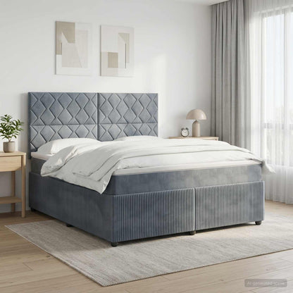 LED Boxspring Bed met Matras Donkergrijs 160 x 200 cm Fluweel