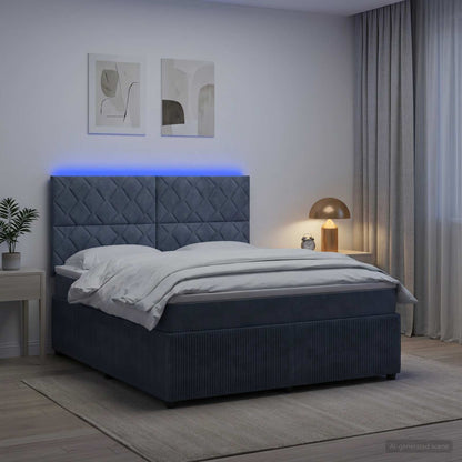 LED Boxspring Bed met Matras Donkergrijs 180 x 200 cm Fluweel