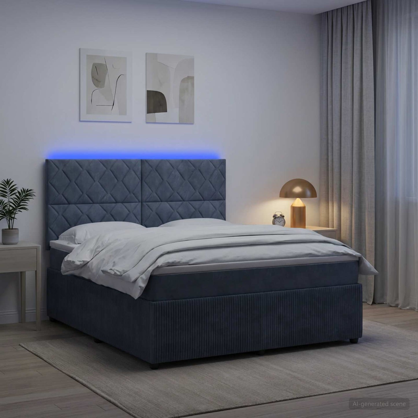 LED Boxspring Bed met Matras Donkergrijs 140 x 200 cm Fluweel