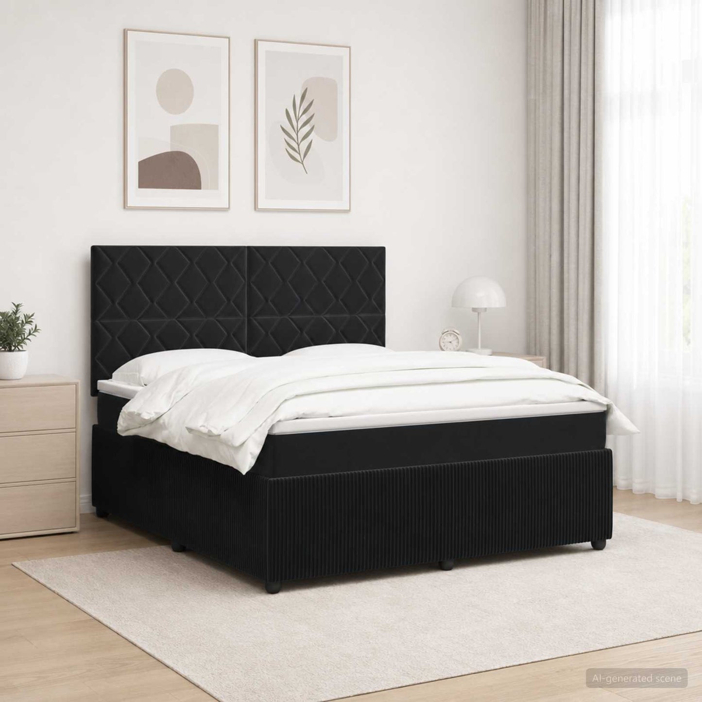 LED Boxspring Bed met Matras Zwart 160 x 200 cm Fluweel