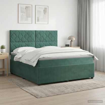 LED Boxspring Bed met Matras Donkergroen 160 x 200 cm Fluweel