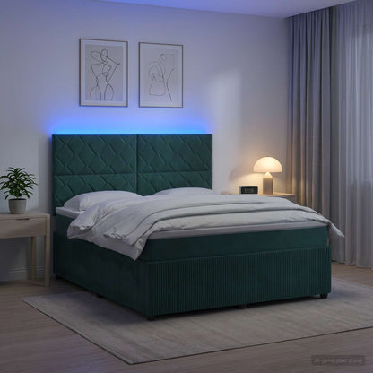 LED Boxspring Bed met Matras Donkergroen 160 x 200 cm Fluweel