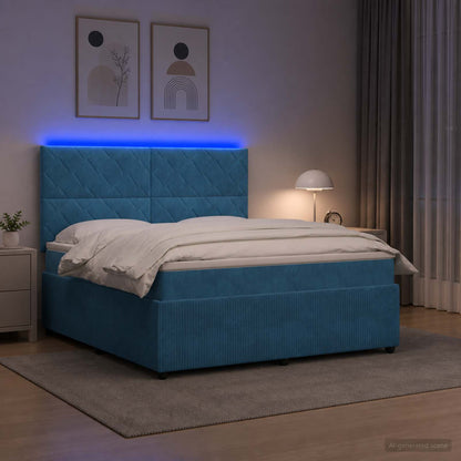 LED Boxspring Bed met Matras Blauw 140 x 190 cm Fluweel