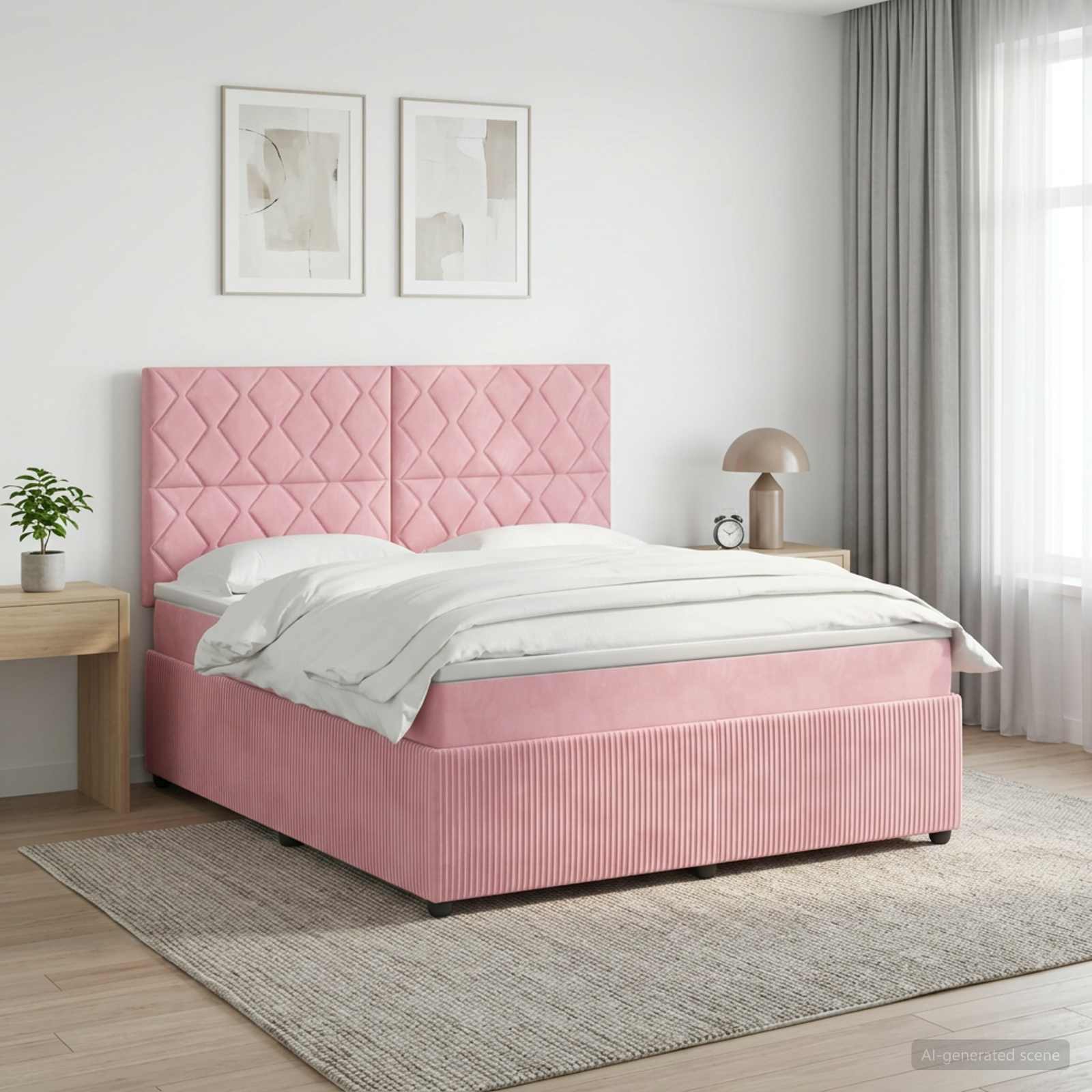 LED Boxspring Bed met Matras Roze 140 x 190 cm Fluweel